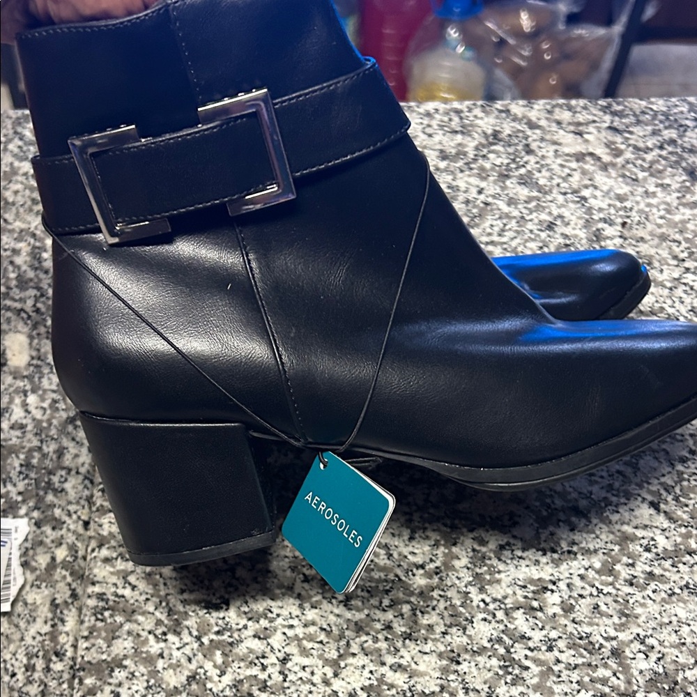 AEROSOLES Black Ankle Booties with Buckle